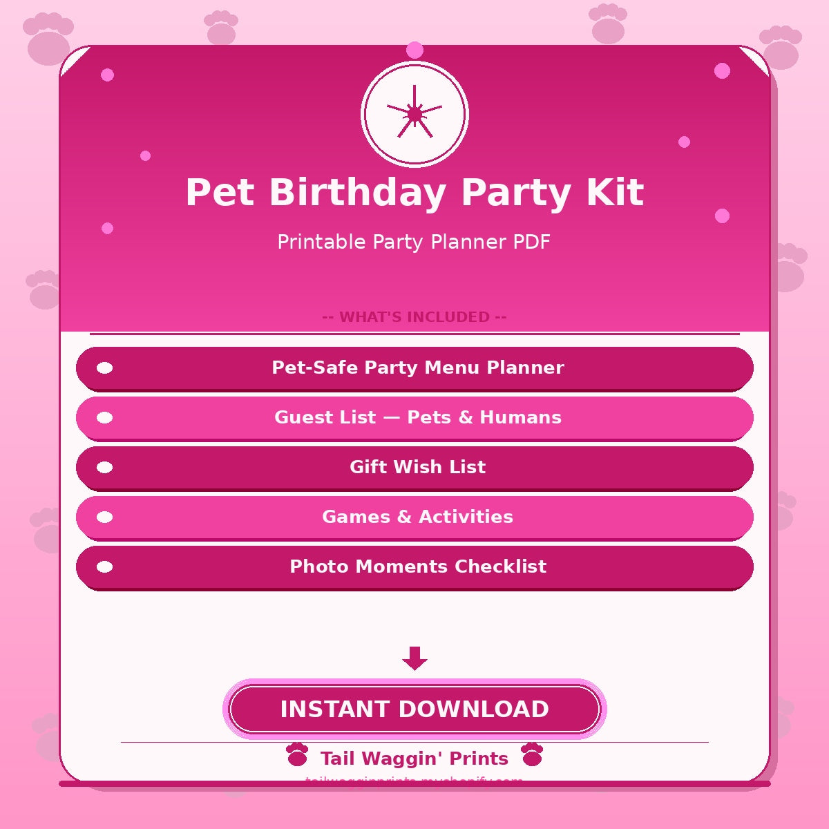 Pet Birthday Party Kit — Printable Party Planner PDF for Dogs & Cats
