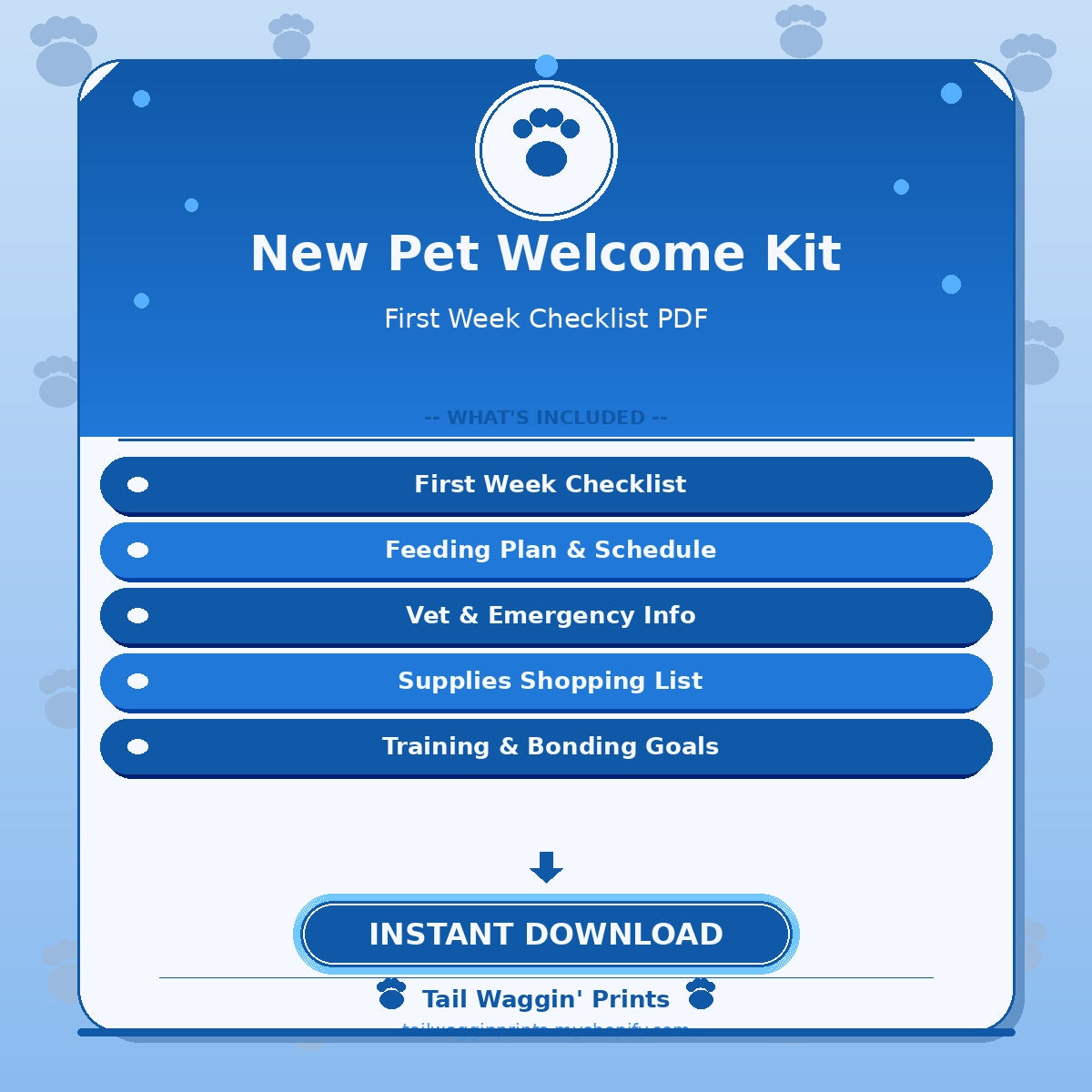 New Pet Welcome Kit — Printable First Week Checklist PDF for Dogs & Cats